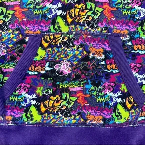 Mickey Mouse Graffiti Disney Parks Hoodie Girls M Purple Street Style - Picture 4 of 5